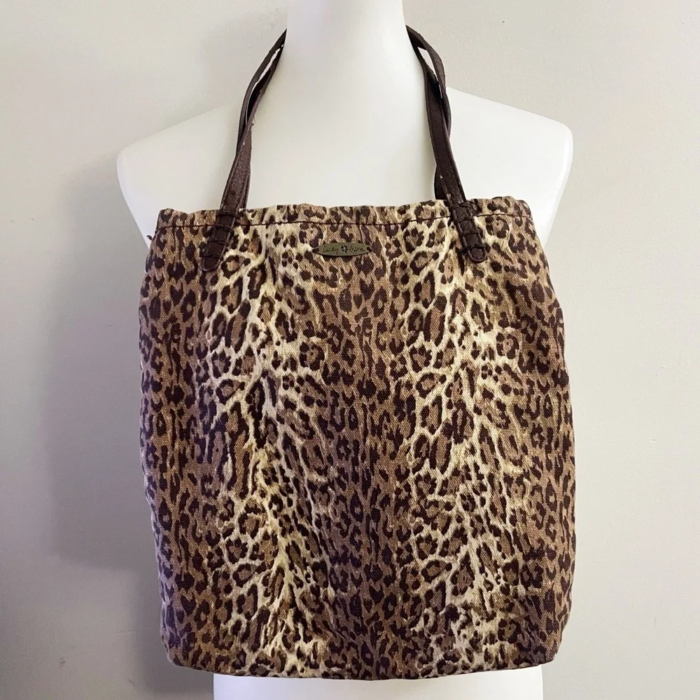 Lucky Brand Brown Leopard Tote Bag Animal Print Boho Chic Casual Y2K School